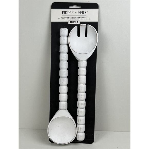 Fiddle + Fern Beaded Wooden Salad‎ Servers 12" - Picture 1 of 5
